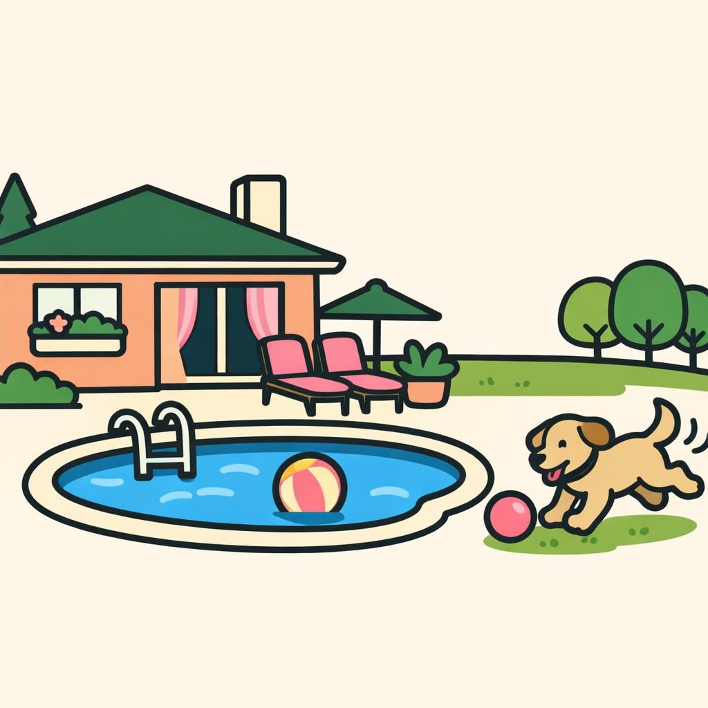 home with new pool and dog